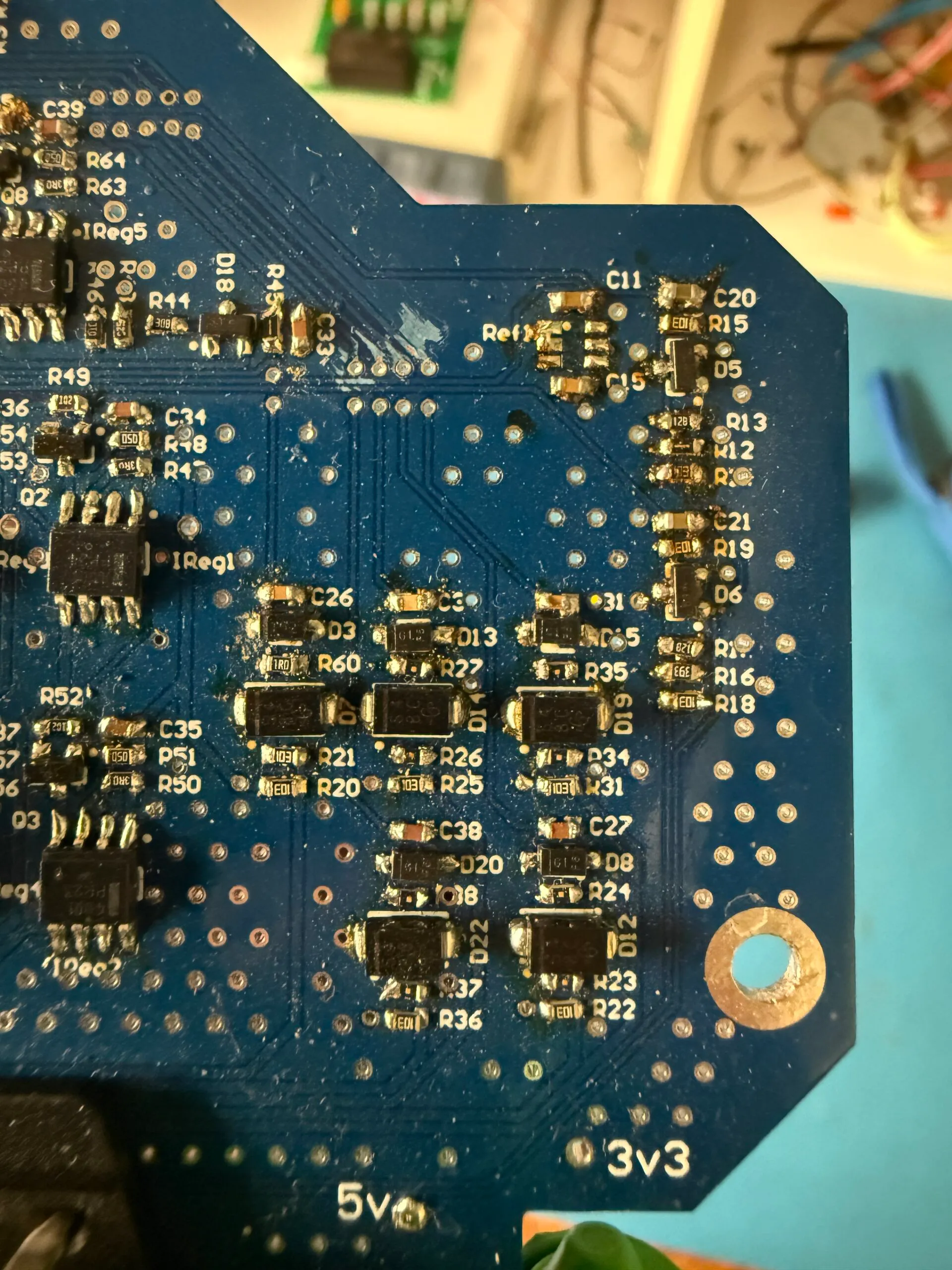 Controller board before assembly. Termination sits at the physical ends of the bus, not wherever there was room