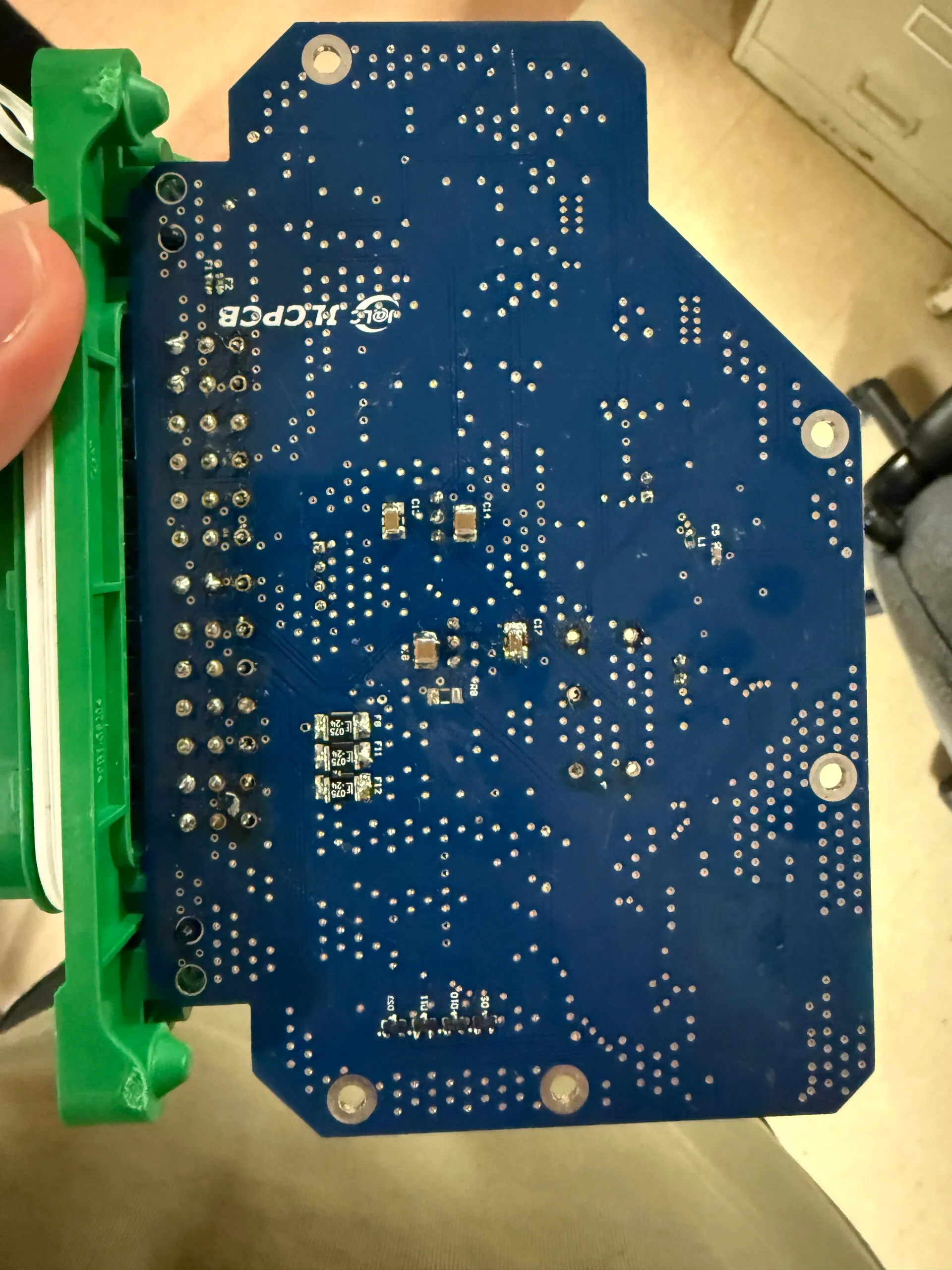 Board underside in the fixture