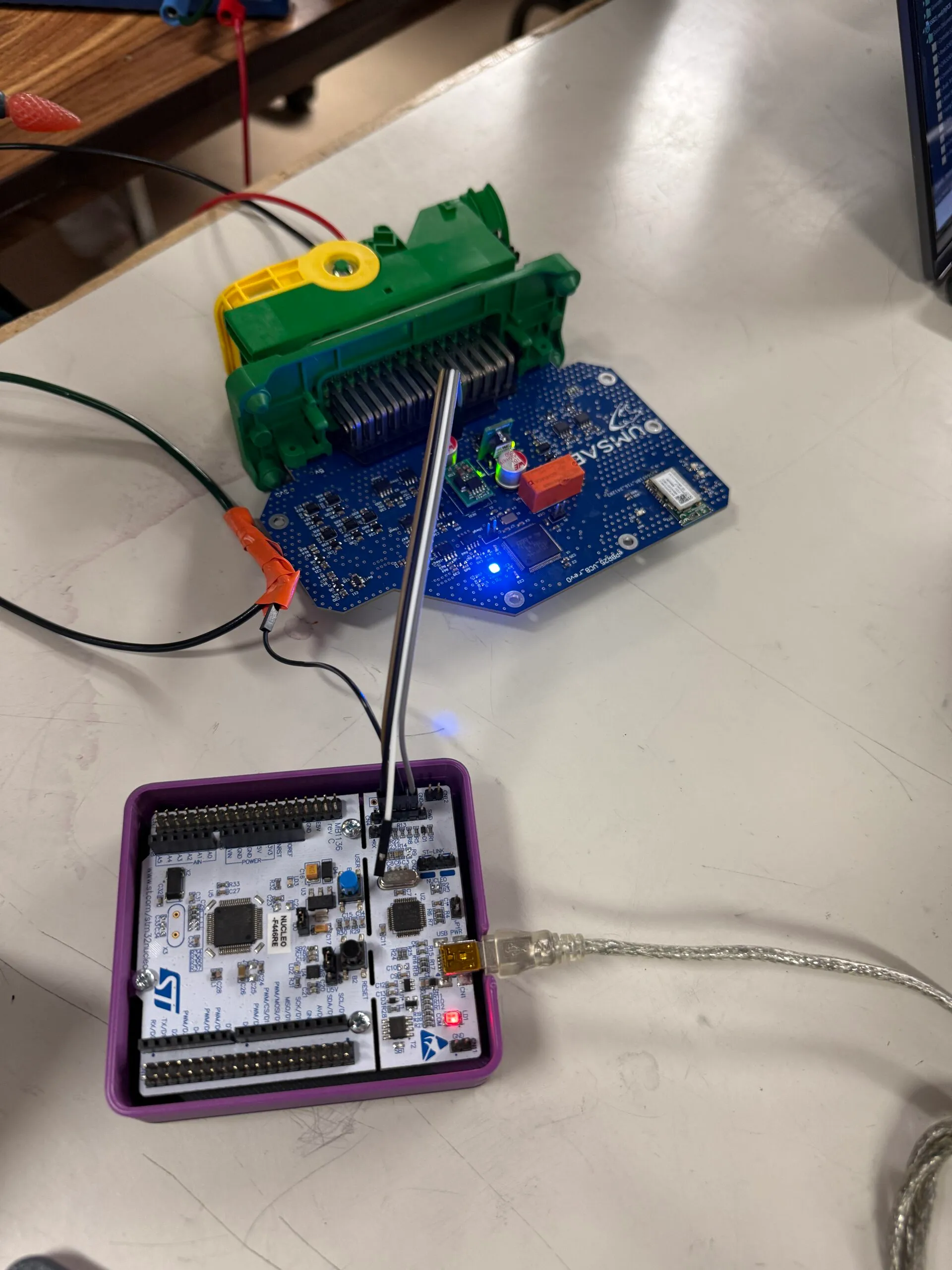 Board powered up on the bench